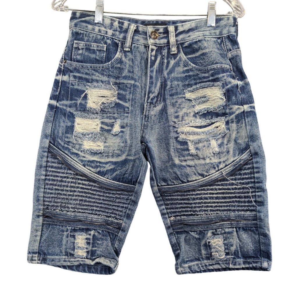 CJ Black Men's Stacked Jean Shorts Blue Size 28x12 Distressed Denim